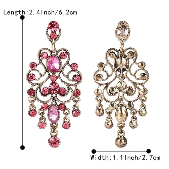 Yellow Gold with Pink Sapphire Austrian Crystal Banquet Chandelier Post Earrings - Picture 5 of 5